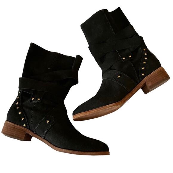 SEE BY CHLOE Studded Dasha Tassle Suede Boots Black Fringe Women’s Size 6 NWOB - Picture 14 of 14